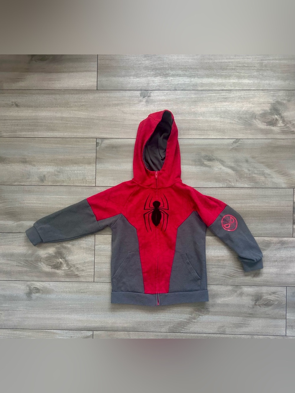 Kids Red and Gray SpiderMan Zipper Front Hoodie - Small 7/8